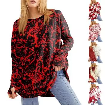 Женская свободная футболка с круглым вырезом и принтом ко Дню святого Валентина, с длинными рукавами и средней длиной, топ с дырявым большим пальцем XXL хаки