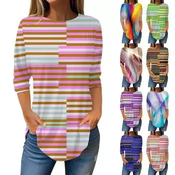 Женская свободная футболка с круглым вырезом и рукавом 3/4, верхний пуловер XL