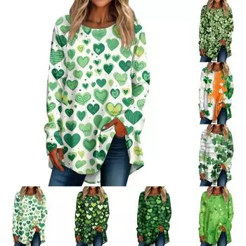 Женская свободная футболка с круглым вырезом и длинными рукавами, топ-пуловер с длинными рукавами XXL зелёный