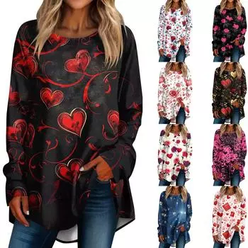 Женская свободная футболка с круглым вырезом и длинными рукавами, топ-пуловер с длинными рукавами XXL розовый