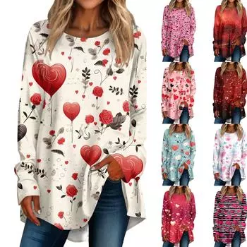 Женская свободная футболка с круглым вырезом и длинными рукавами, топ-пуловер с длинными рукавами L розовый