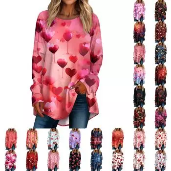 Женская свободная футболка с круглым вырезом и длинными рукавами, топ-пуловер с длинными рукавами XL розовый