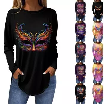 Женская свободная футболка с круглым вырезом и винтажным принтом, длинный рукав, топ, пуловер, карнавал XL розовый