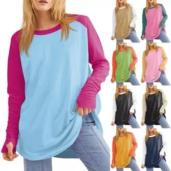 Женская свободная футболка с круглым вырезом и длинными рукавами средней длины с дырявым большим пальцем, топ XXXL белый