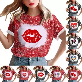 Женская свободная футболка с круглым вырезом и принтом ко Дню святого Валентина с короткими рукавами S чёрный