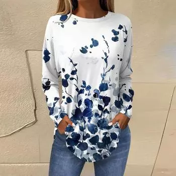 Женская свободная футболка с круглым вырезом и принтом, длинный рукав, топ, 3D футболки для женщин S оранжевый