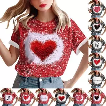 Женская свободная футболка с круглым вырезом и принтом ко Дню святого Валентина с короткими рукавами L чёрный