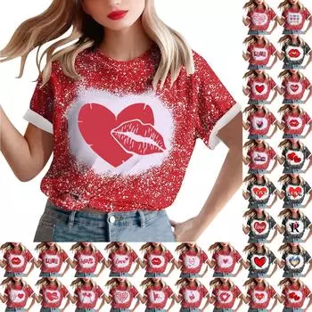 Женская свободная футболка с круглым вырезом и принтом ко Дню святого Валентина с короткими рукавами L