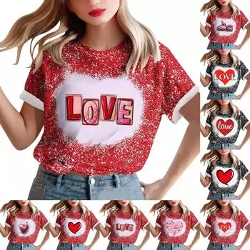 Женская свободная футболка с круглым вырезом и принтом ко Дню святого Валентина с короткими рукавами XXXL