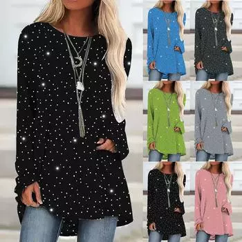 Женская свободная футболка с рукавами реглан большого размера, повседневная популярная футболка с блестками, топ XXL
