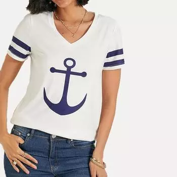Женская свободная футболка с v-образным вырезом и короткими рукавами и принтом на крючках, повседневная рубашка XS белый