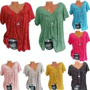 Женская свободная футболка с V-образным вырезом и короткими рукавами с принтом 4XL чёрный