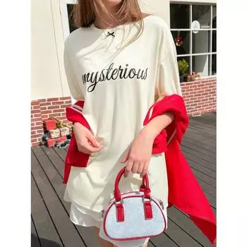 Женская свободная футболка свободного покроя с круглым вырезом и коротким рукавом, с принтом мистического позиционирования и 3D-бантом S