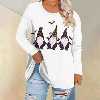 Женская свободная и удобная футболка с длинным рукавом с v-образным вырезом и принтом на Хэллоуин, повседневная XXXXL фиолетовый