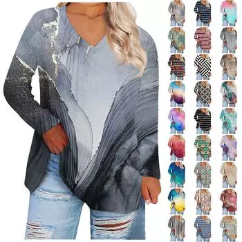 Женская свободная и удобная футболка с длинными рукавами и круглым вырезом, повседневная циан