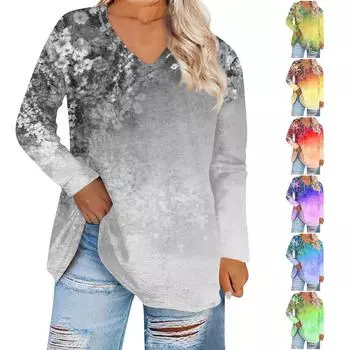 Женская свободная и удобная футболка с длинными рукавами и круглым вырезом, повседневная XXXXXL синий