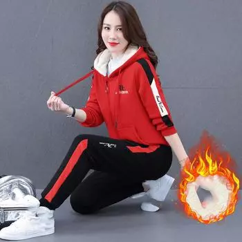 Женская свободная куртка больших размеров на осень и зиму с утеплителем + повседневные теплые брюки, повседневный комплект из двух предметов 4XL