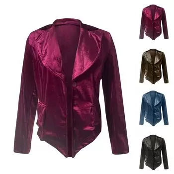 Женская свободная куртка из однотонного золотистого бархата с длинными рукавами и лацканами L армия зеленый