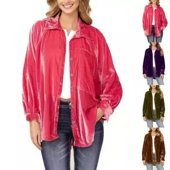 Женская свободная куртка с длинными рукавами L армия зеленый