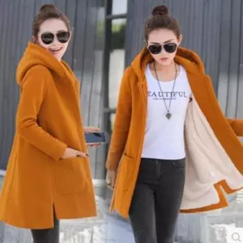 Женская свободная куртка с капюшоном и утеплителем, средней длины, однотонный топ 3XL