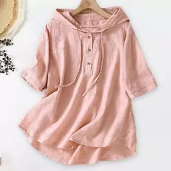 Женская свободная летняя блузка с капюшоном и вышивкой больших размеров с короткими рукавами, литературная этническая ветровая повседневная свободная футболка 3XL