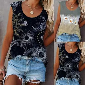 Женская свободная майка без рукавов, женская летняя футболка в стиле бохо, обычная майка, блузка S светло-серый