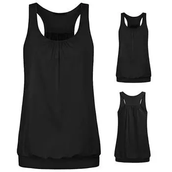 Женская свободная майка-топ без рукавов с круглым вырезом и складками, спортивная блузка XXL чёрный