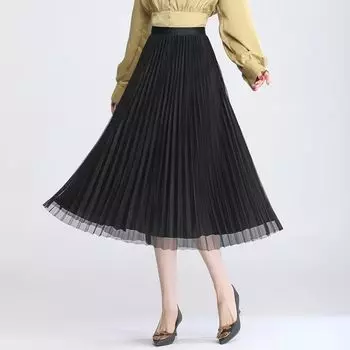 Женская свободная милая юбка-трапеция средней длины с завышенной талией Юбка из пряжи One Size чёрный