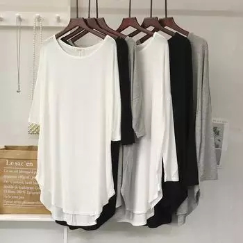 Женская свободная модальная футболка с длинным рукавом для похудения - летнее прикрытие средней длины One Size