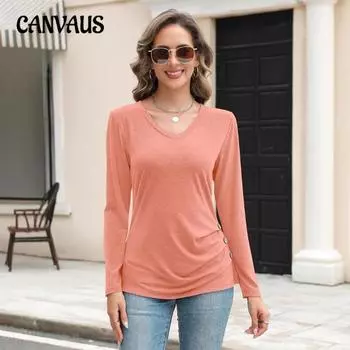 Женская свободная модная однотонная футболка с длинным рукавом и пуговицами, трикотажная, многослойная, удобная футболка S чёрный