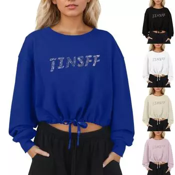 Женская свободная модная повседневная толстовка-пуловер с круглым вырезом и принтом L бежевый