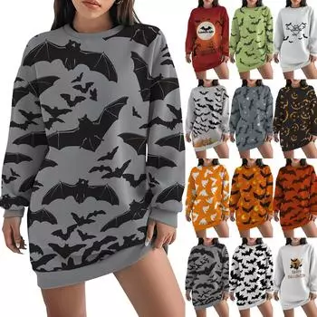 Женская свободная модная повседневная толстовка с круглым вырезом и длинным рукавом с принтом на Хэллоуин XL имбирный