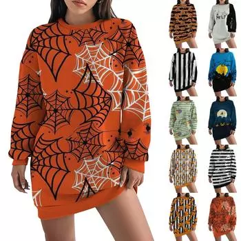 Женская свободная модная повседневная толстовка с круглым вырезом и длинным рукавом с принтом на Хэллоуин L