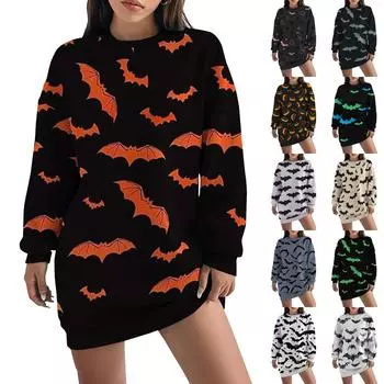 Женская свободная модная повседневная толстовка с круглым вырезом и длинным рукавом с принтом на Хэллоуин XXL серый
