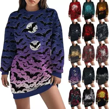 Женская свободная модная повседневная толстовка с круглым вырезом и длинным рукавом с принтом на Хэллоуин XL
