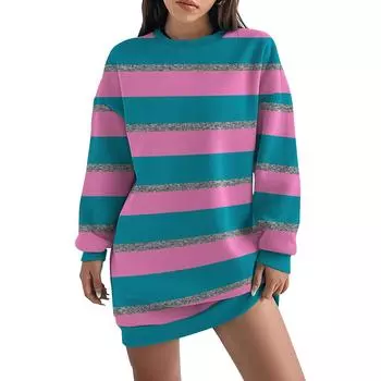 Женская свободная модная повседневная толстовка с круглым вырезом и длинным рукавом в полоску S