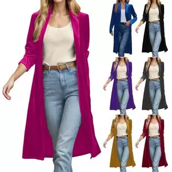 Женская свободная модная универсальная повседневная куртка из золотистого бархата с длинными рукавами L чёрный