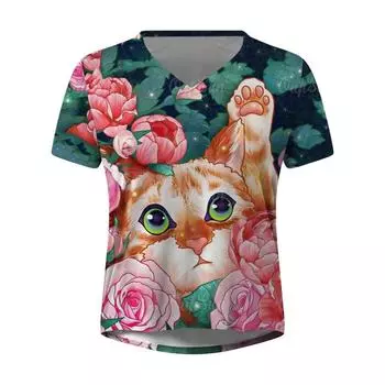 Женская свободная одежда больших размеров, короткая футболка с v-образным вырезом, женский пуловер, уличная одежда, модная милая футболка с 3d животными, одежда S