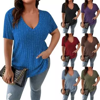 Женская свободная однотонная футболка большого размера с коротким рукавом и ложным карманом XXL армия зеленый