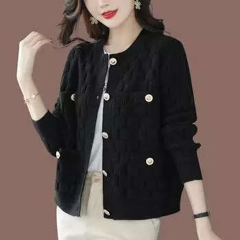 Женская свободная однотонная куртка, короткий вязаный кардиган, повседневный кардиган 3XL