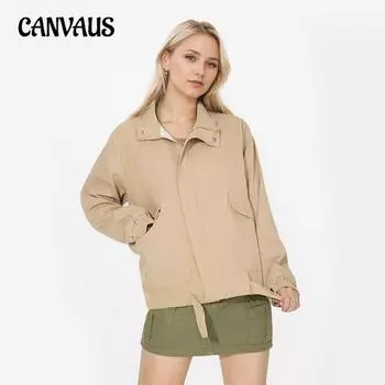 Женская свободная однотонная куртка с застежкой-молнией и длинным рукавом M хаки