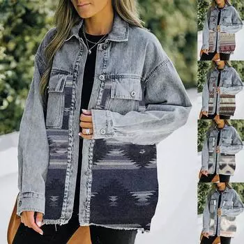 Женская свободная повседневная джинсовая куртка Женская куртка с черным пальто с длинными рукавами и карманами S розовый