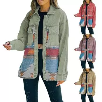 Женская свободная повседневная джинсовая куртка Женская куртка с черным пальто с длинными рукавами и карманами L серый