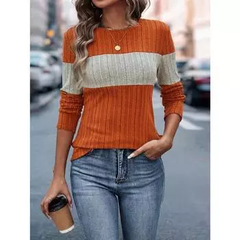 Женская свободная повседневная футболка с цветными блоками для осени и зимы Футболки женские S чёрный