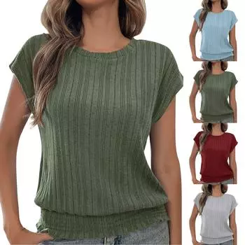 Женская свободная повседневная футболка с круглым вырезом и короткими рукавами Футболка с короткими рукавами L армия зеленый