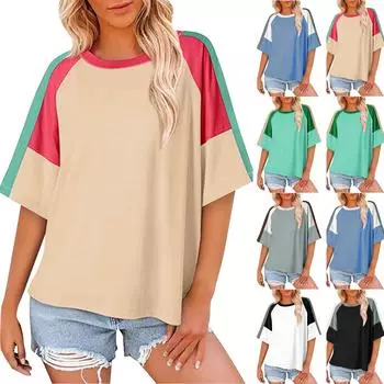 Женская свободная повседневная футболка с круглым вырезом и короткими рукавами, с карманами и короткими рукавами, футболка, топ L бежевый