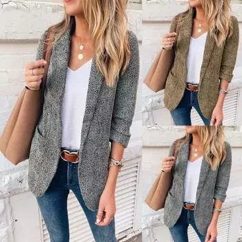 Женская свободная повседневная куртка с длинным рукавом, женская офисная одежда, пальто M чёрный