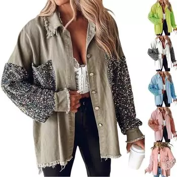 Женская свободная повседневная куртка с длинными рукавами в стиле пэчворк Модная куртка с длинными рукавами XL