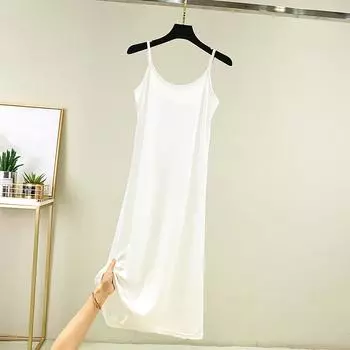 Женская свободная повседневная ночная рубашка с лифом и длинным однотонным платьем под ним L белый