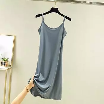 Женская свободная повседневная ночная рубашка с лифом и коротким однотонным низом под платьем L синий